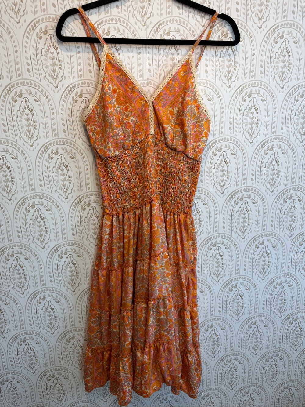 Anthropologie RAGA Boho Orange Pink Floral Midi Dress NWT Adj Straps size Medium - Picture 2 of 10